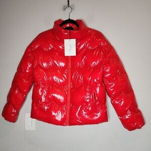 NWT DELUC Versani Shiny Red Puffer Zip Jacket Nylon Size XS